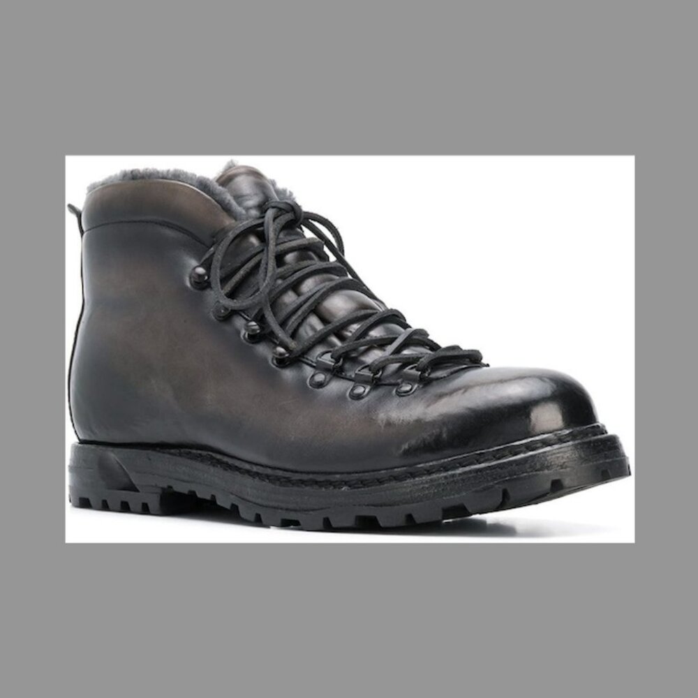 Officine Creative Alix Fur Lined Boots EUC Size 38 dark Grey Leather